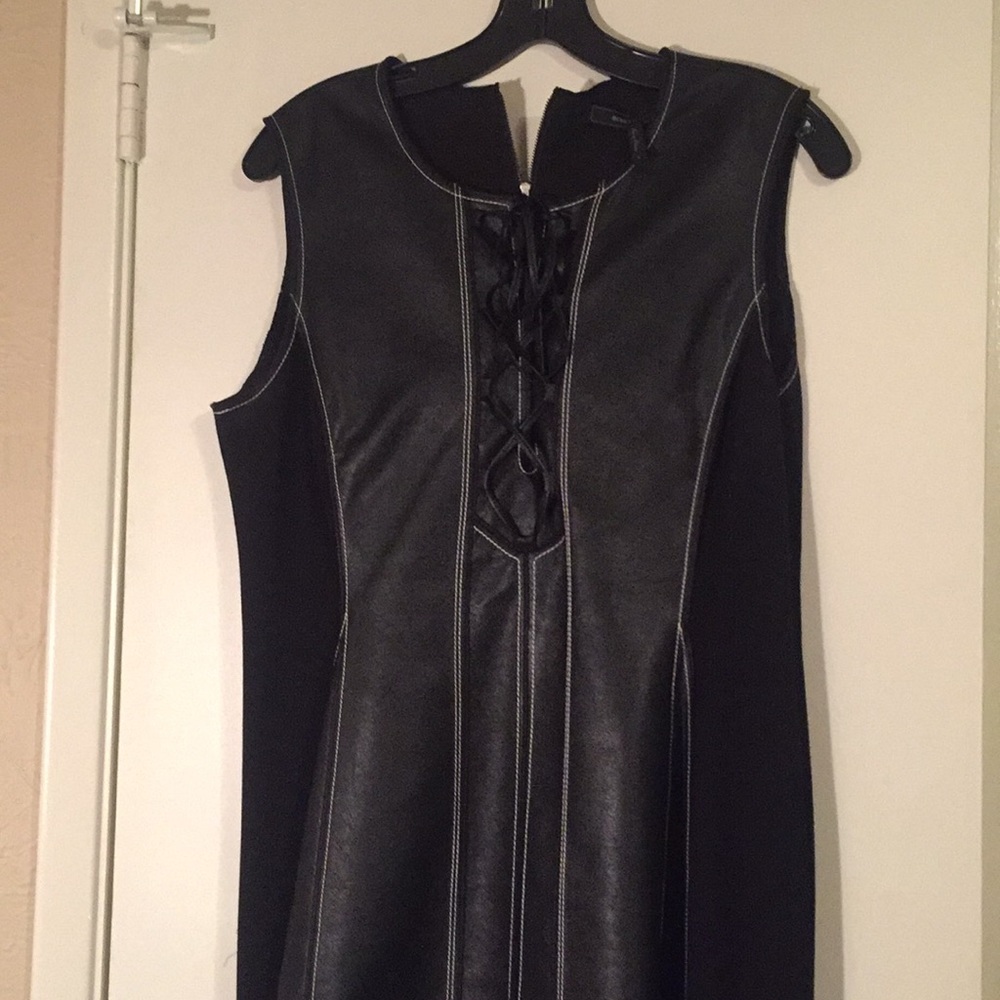 Bcbgmaxazria blk leather solo sleeveless dress